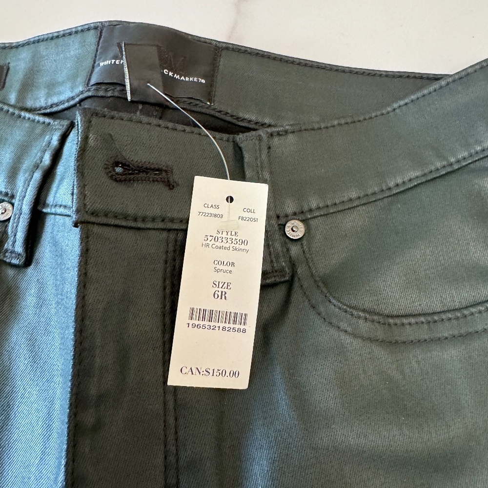 White house black market forest green coated jeans